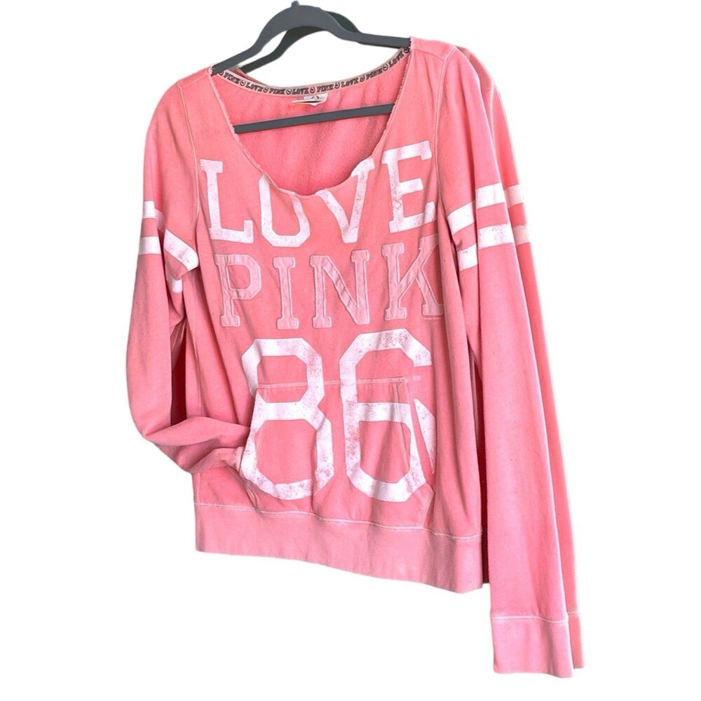 Rare vintage look PINK Victorias Secret kangaroo pocket sweatshirt, size medium